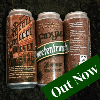 3 0,5l Dosen Metbier Poetentrunk und der Werbetext "Out Now"